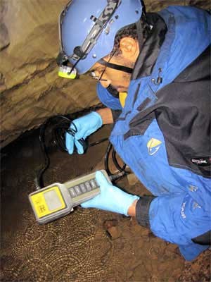 A researcher studies water quality in Mammoth Cave National Park A researcher studies water quality in Mammoth Cave National Park