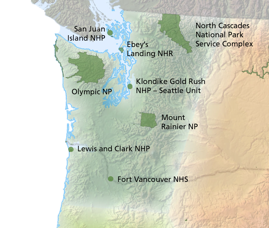 A map of the parks in the North Coast & Cascades Network A map of the parks in the North Coast & Cascades Network