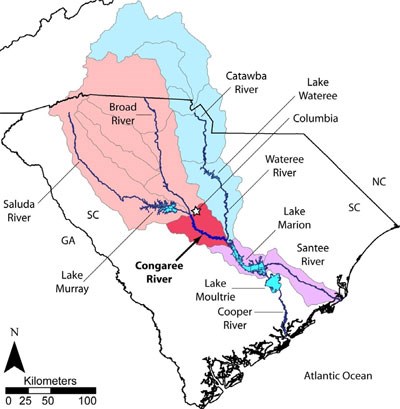 Watershed map for the Santee River basin