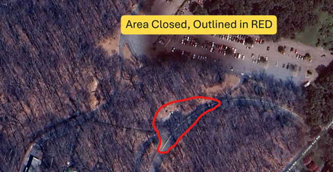 A map showing the designated area for temporary closure