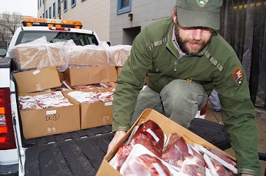A National Park Service ranger delivers venison to DC Central Kitchen