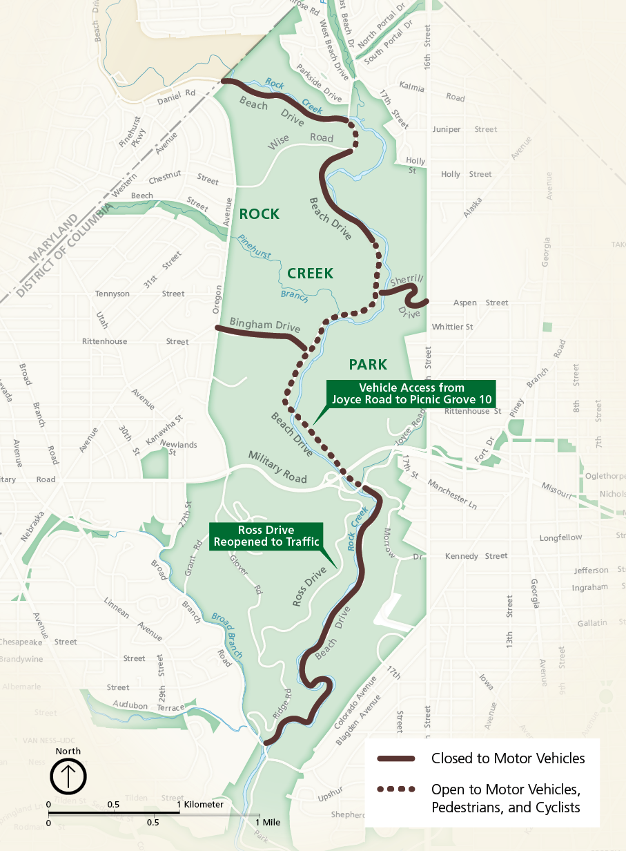 Map of the road closure on the upper section of Beach Drive.