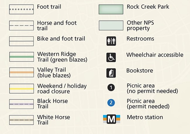 Key for the Rock Creek Park  brochure map