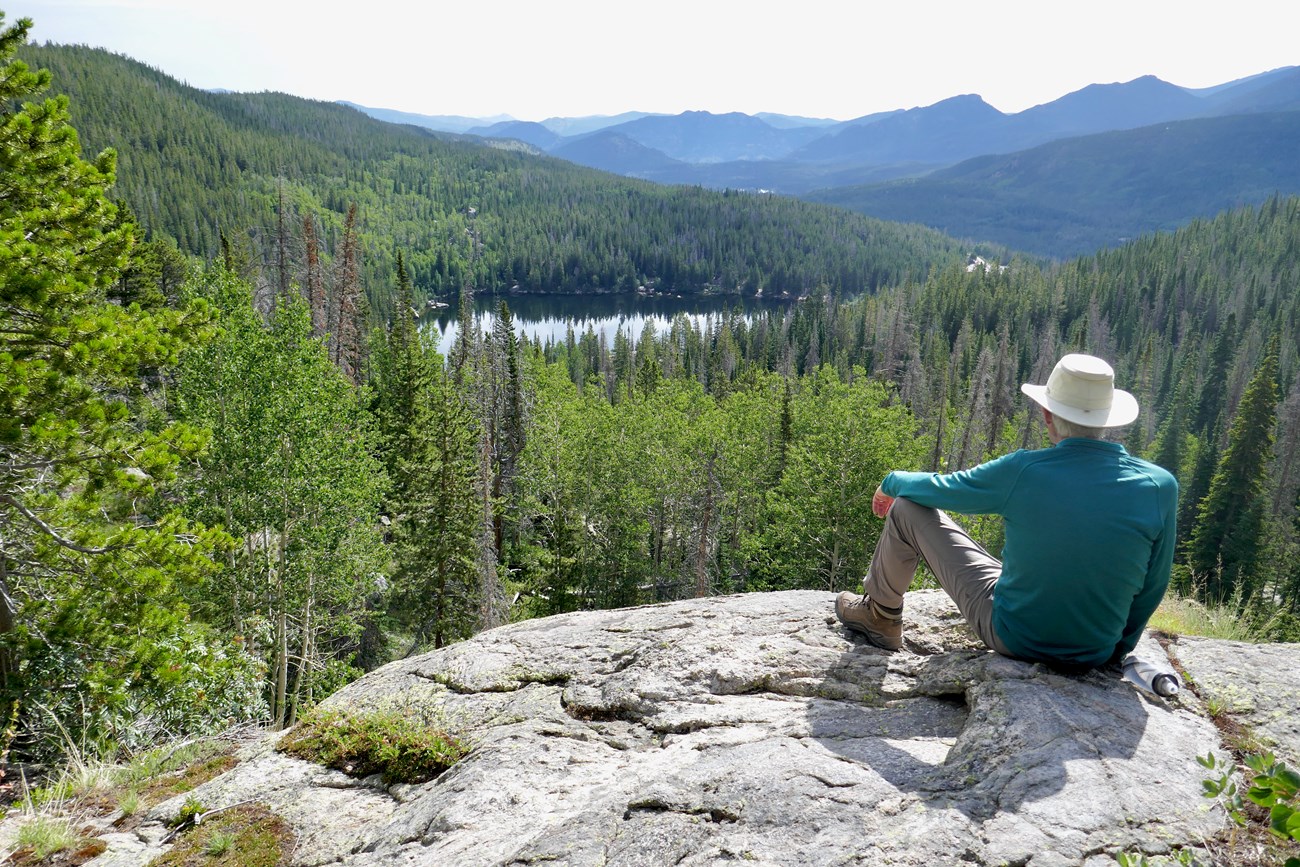 Hiker viewing Bear Lake