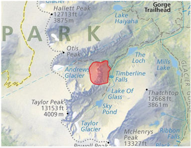 Map of RMNP showing the Cathedral Wall area that is closed for the protection of raptors