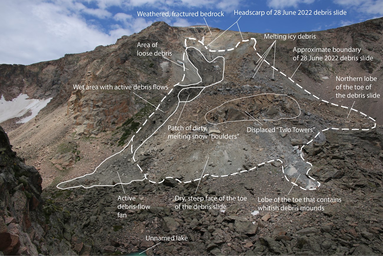 Debris Slide Graphic showing loose rocks in the Chaos Canyon landslide