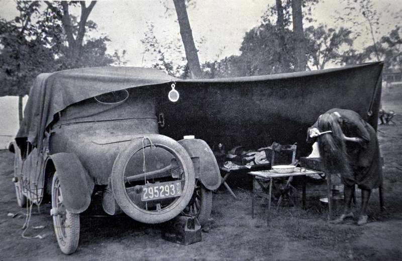a photo of vintage "car camping"