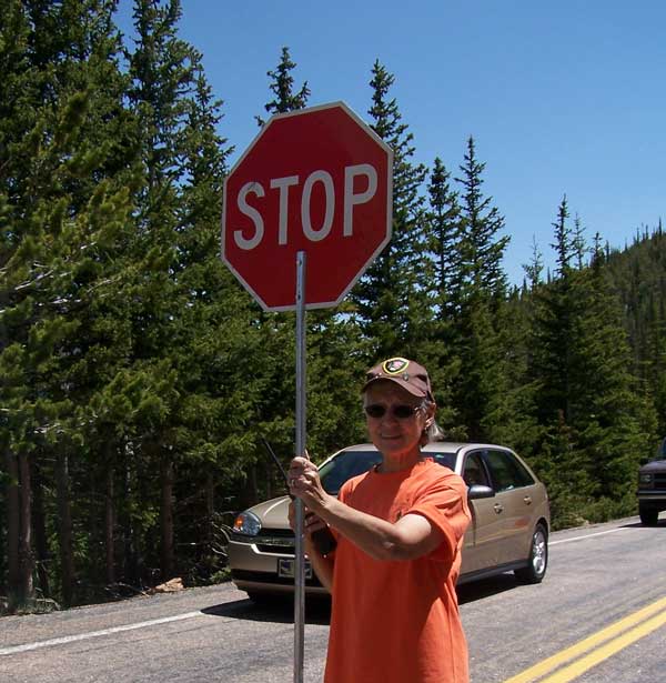 a photo of a road hog controlling traffic