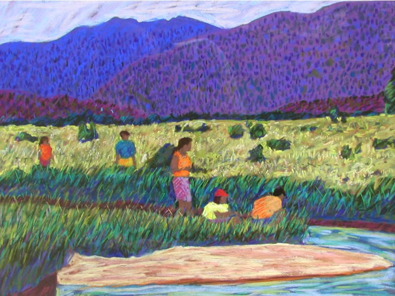 a painting of people enjoying Moraine Park