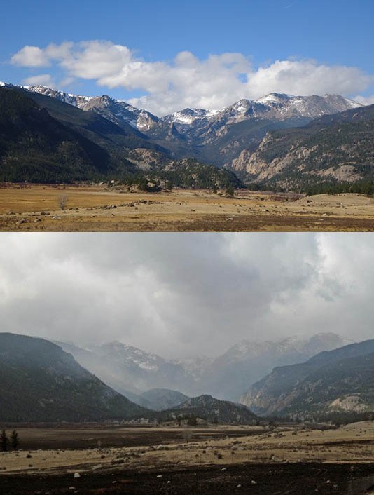 Moraine Park before and after the Fern Lake Fire