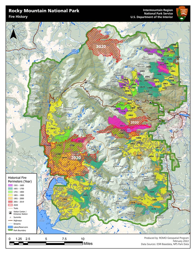 map of historic fires in Rocky Mountain National Park