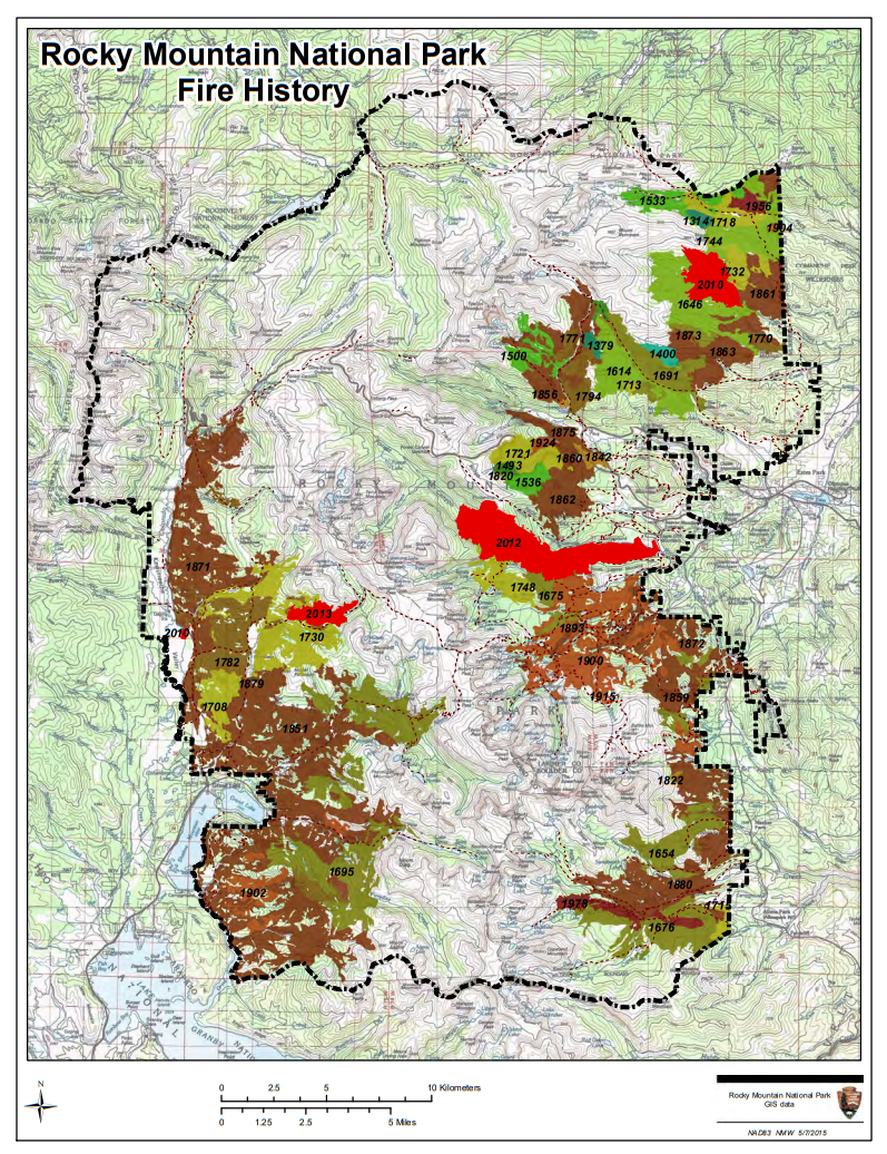 map of historic fires in Rocky Mountain National Park