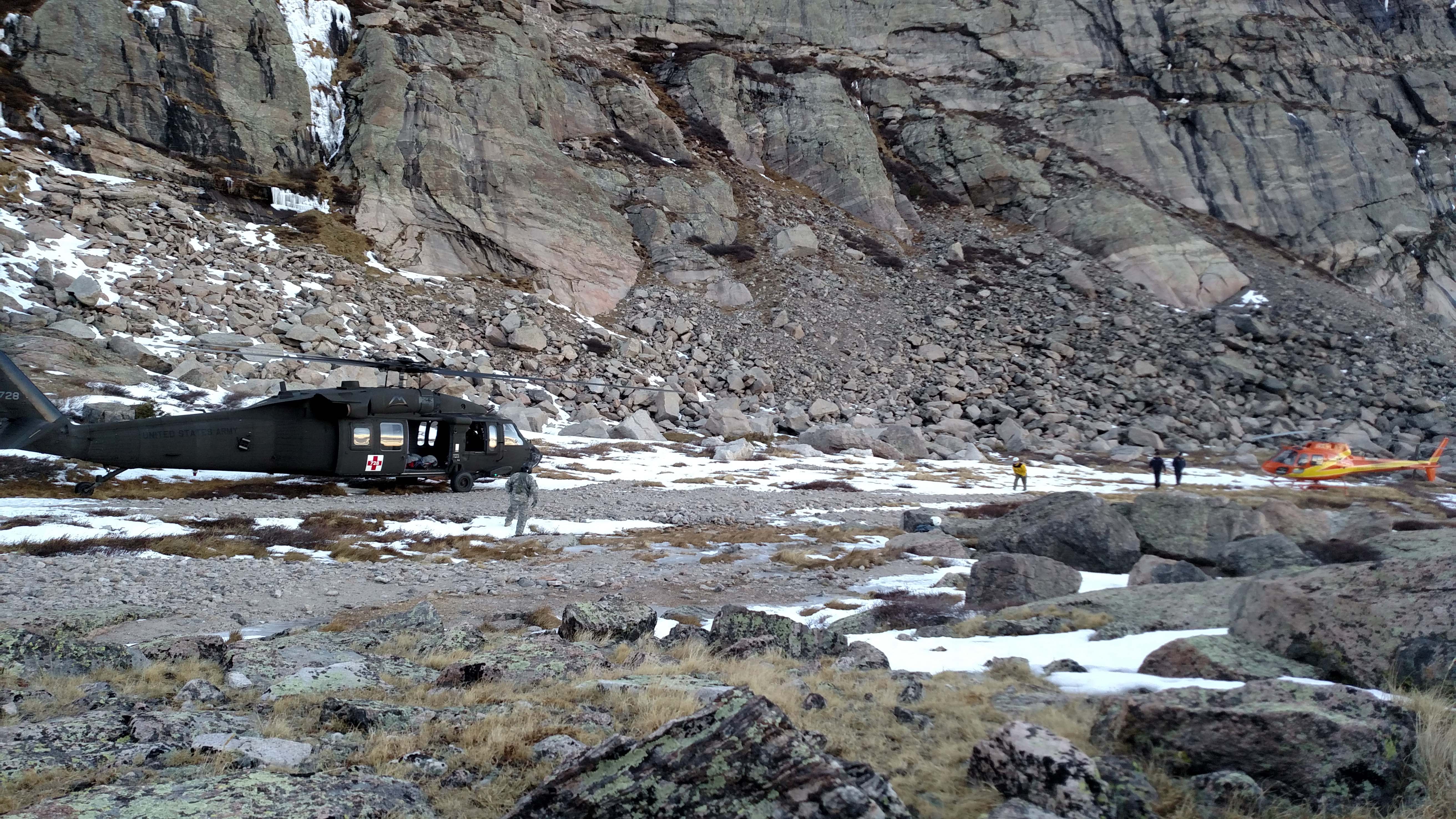 Rescue operation on Martha's Couloir in Rocky Mountain National Par