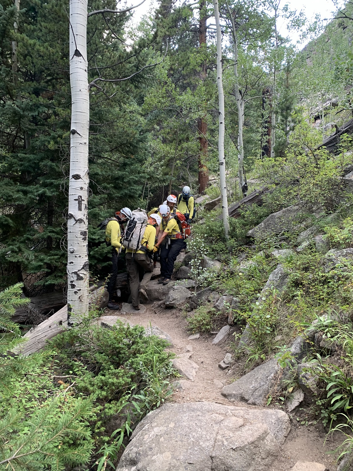 Bridal Veil Falls SAR Litter Carry August 9 2020 Courtesy Rocky Mountain National Park smaller res Search and Rescue efforts