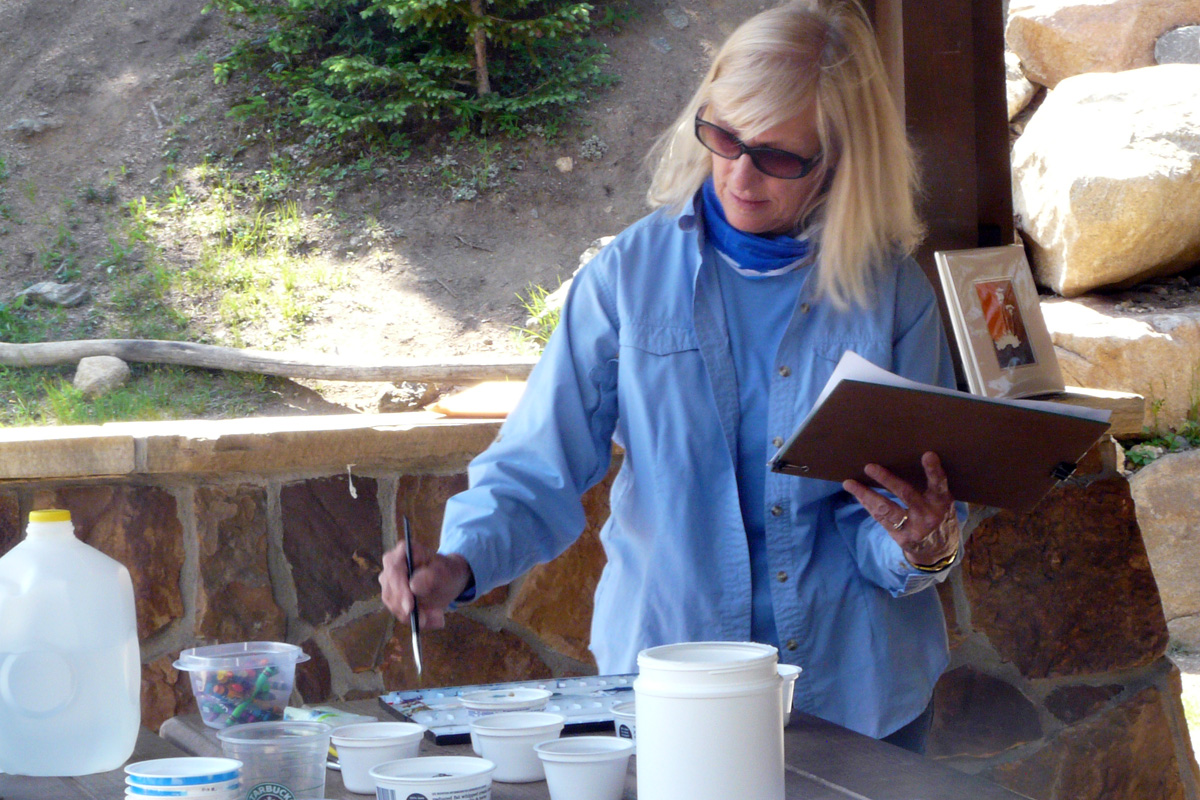 Joy Keown, former RMNP Artist-In-Residence, pictured while painting Joy Keown, former RMNP Artist-In-Residence, pictured while painting