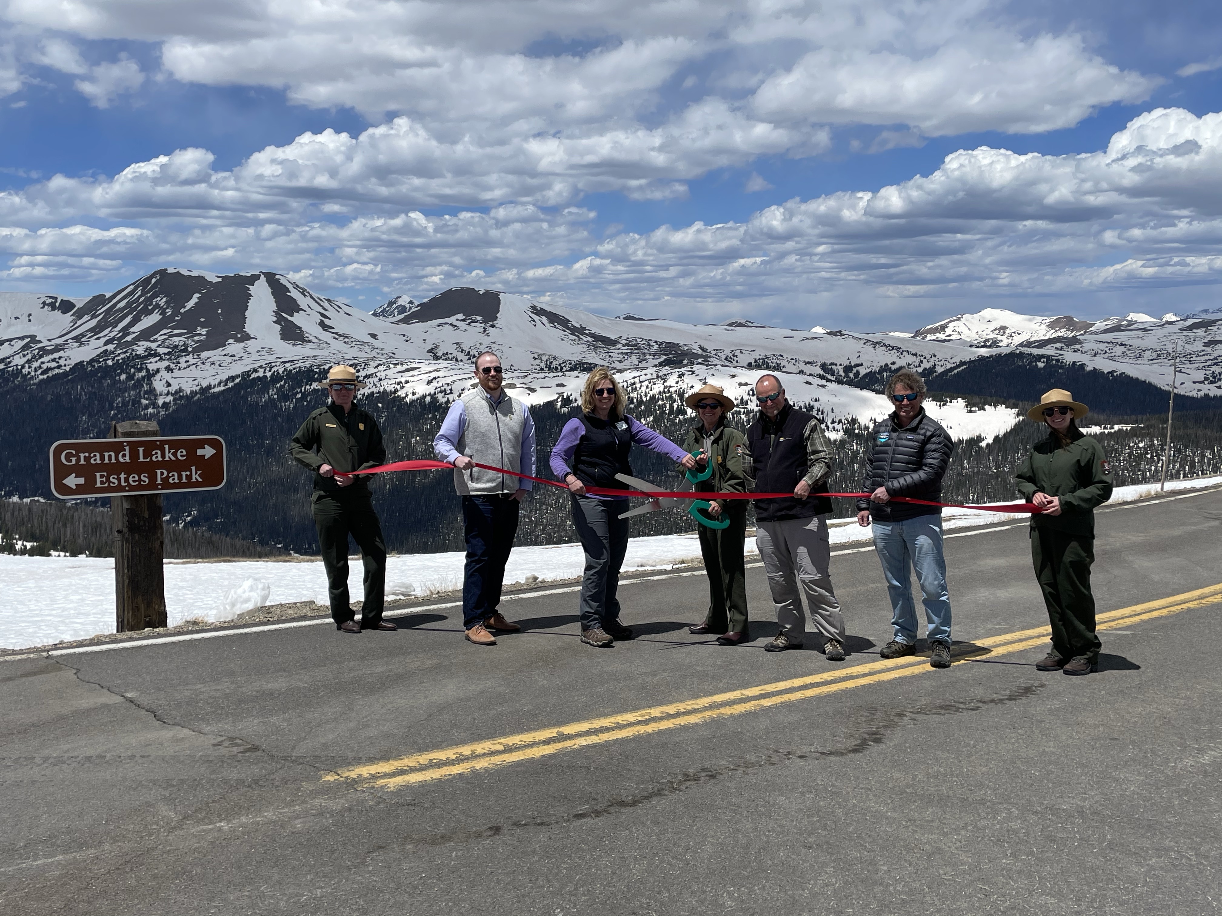 Ribbon Cutting Ceremony Trail Ridge Road May 28 2021 Courtesy Rocky Mountain National Park Ribbon cutting ceremony with local officials