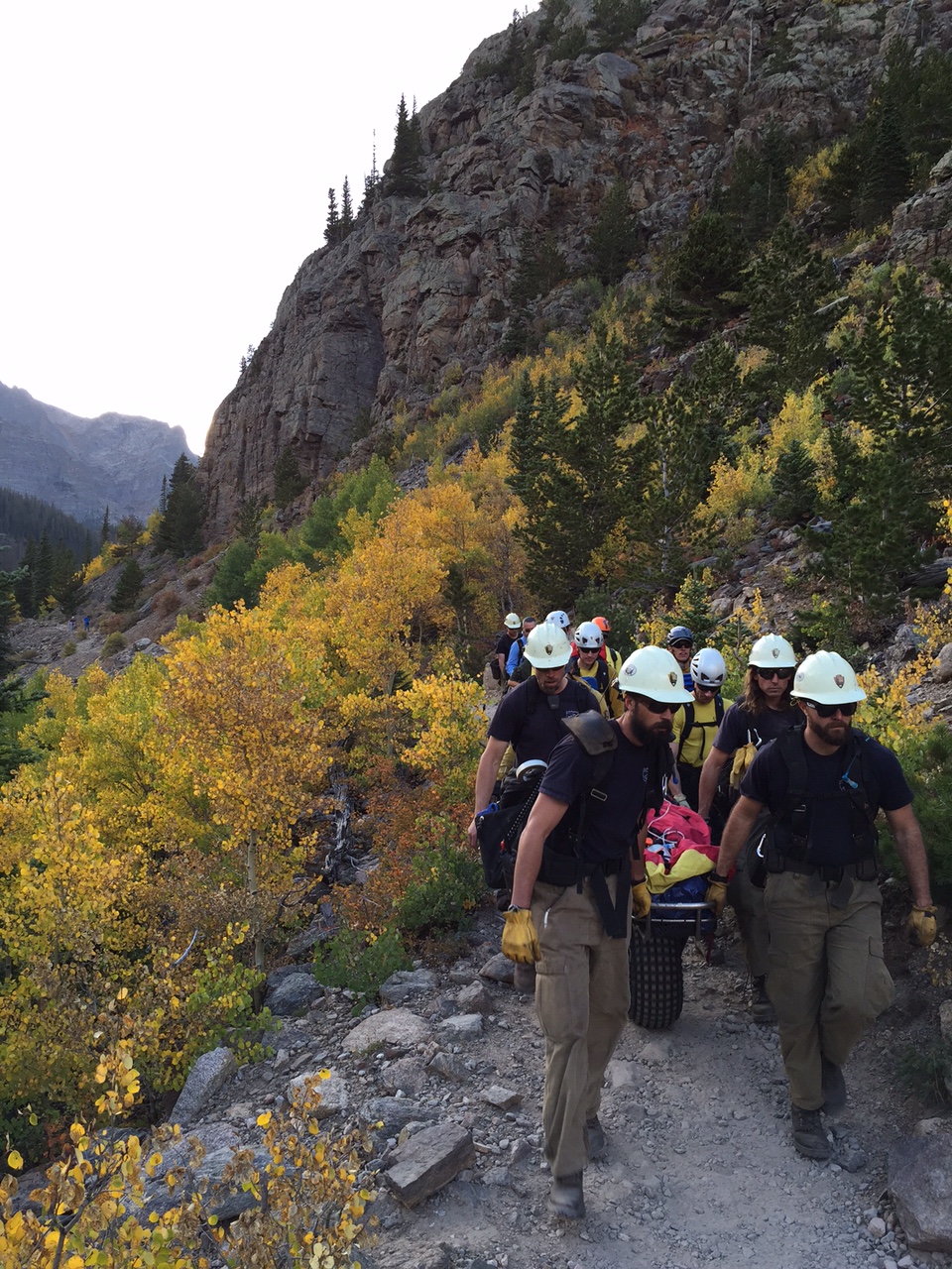 Rocky Mountain National Park Search and Rescue Team Members Carry Out Of Patient From The Loch September 14 2015