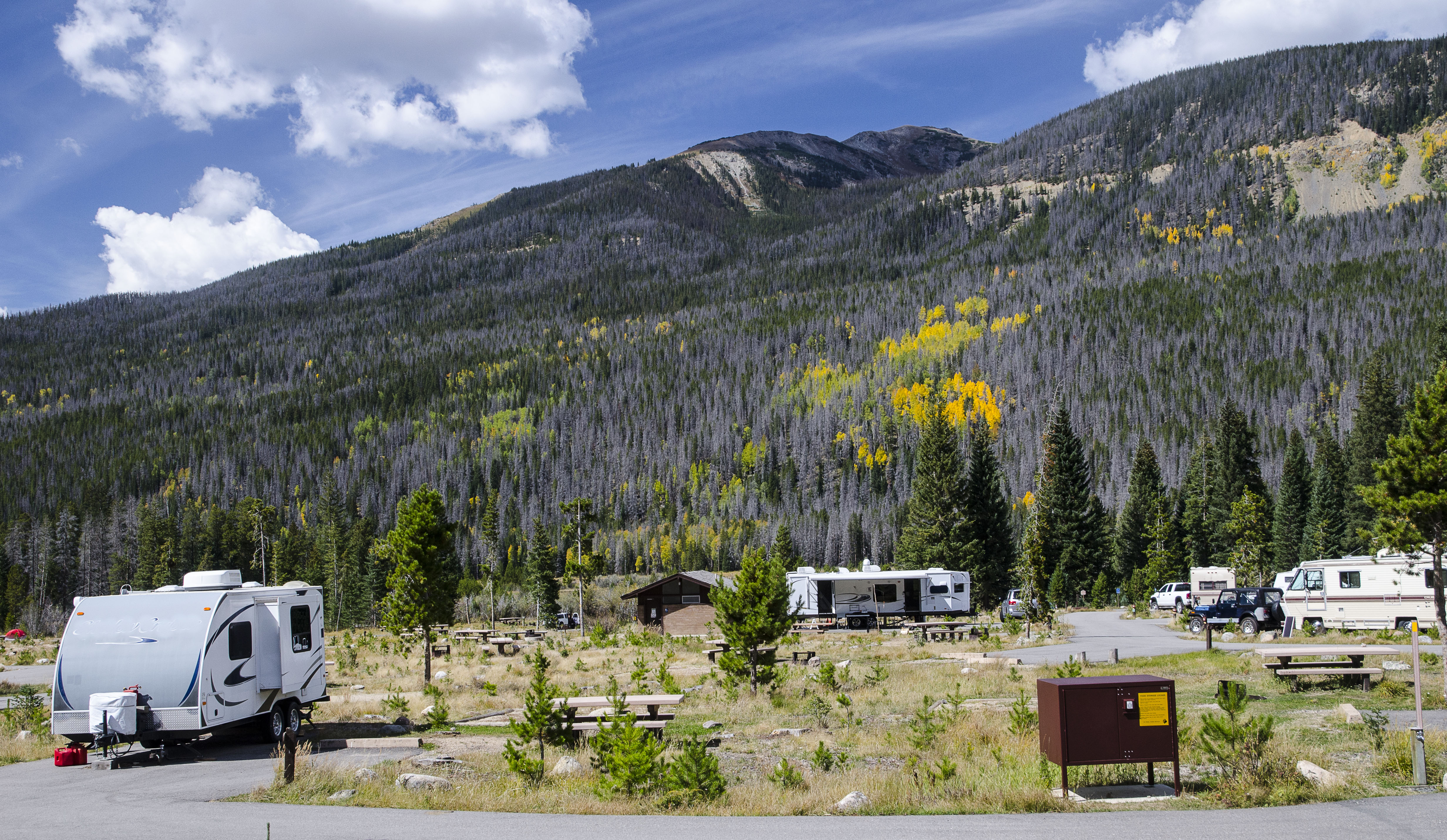 RVs are set up in Timber Creek Campground
