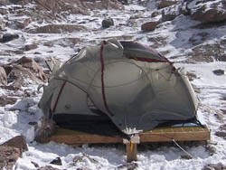 Photo the only remaining tent after the Chasm Meadow snowstorm in June 2008