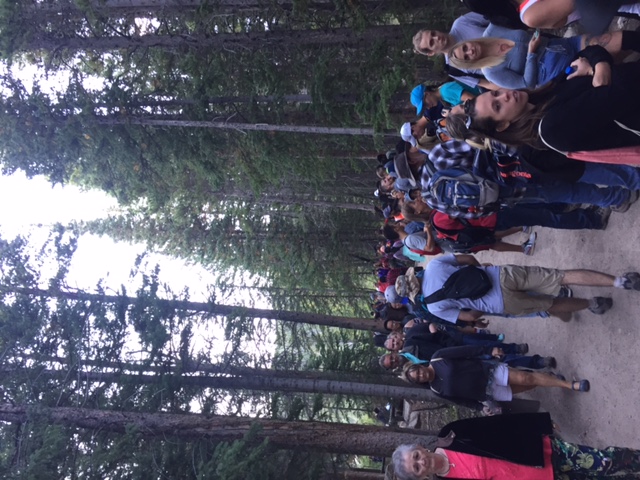 Long line for shuttles at Bear Lake, September 2018 Visitors wait to board shuttle buses at Bear Lake in 2018