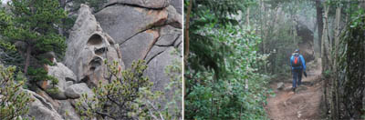 Photos wierd rocks along the trail and Renelle hiking.