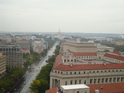 View from the Old Post Office Tower in downtown Washington DC.