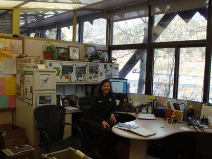 Ranger Katy staffing the Parks Information Office.