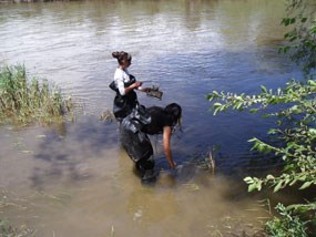 Students taking aquatic samples.