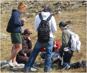 Photo Jessica on the alpine tundra with biology students.