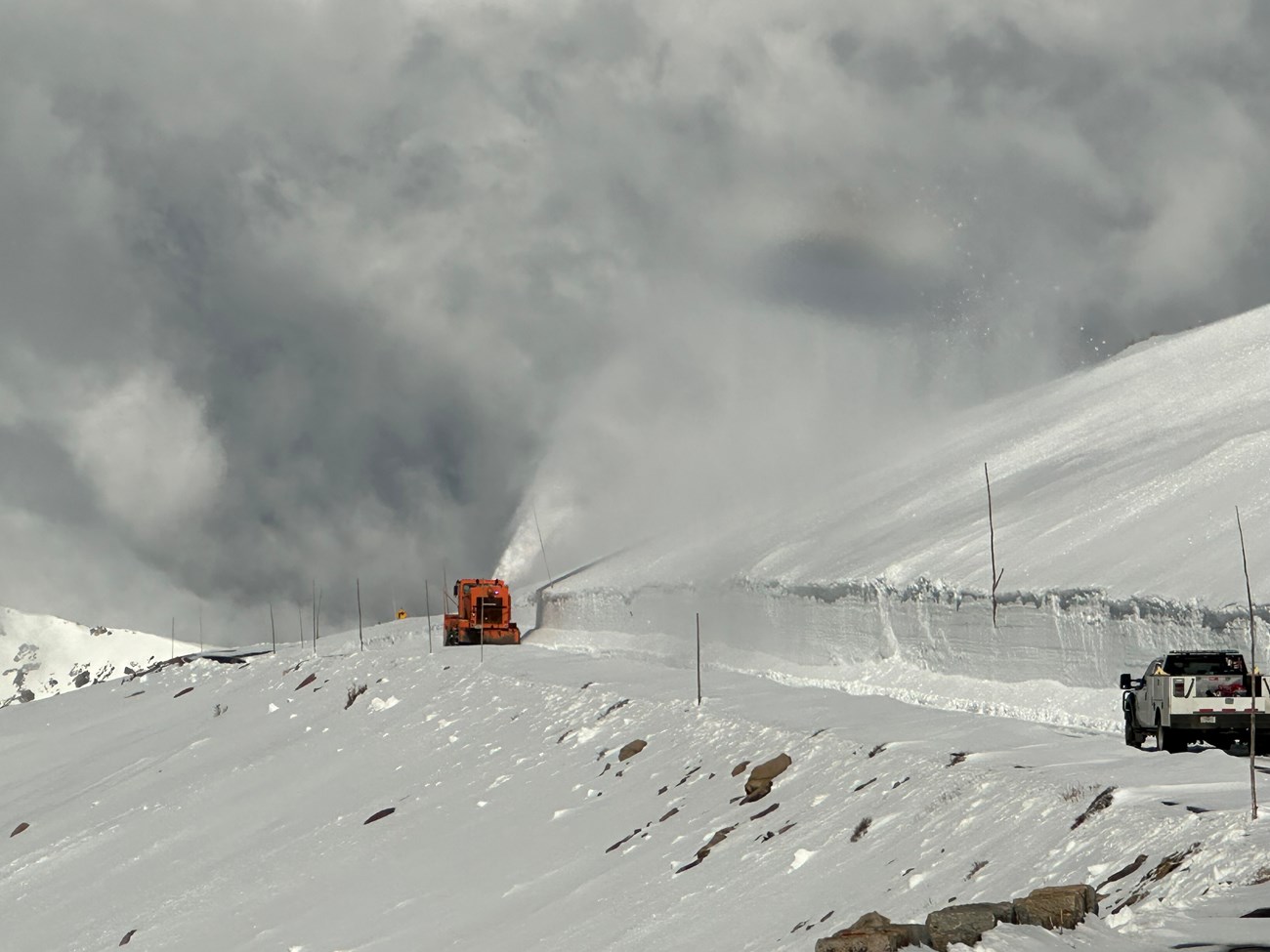 Snowplowing on Trail Ridge Road on May 15, 2024