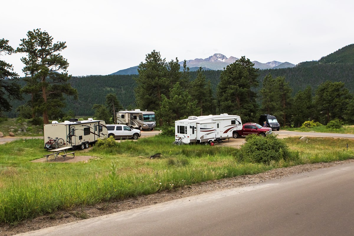 RVs parked in campsites at Moraine Park Campground