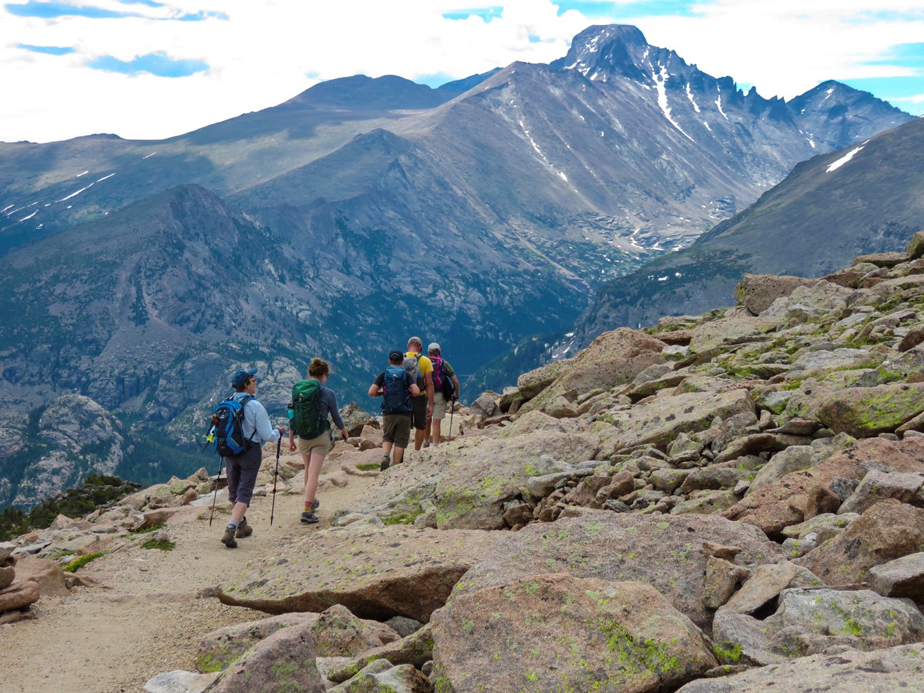 A group of Hikers on the trail to Flattop Mountain