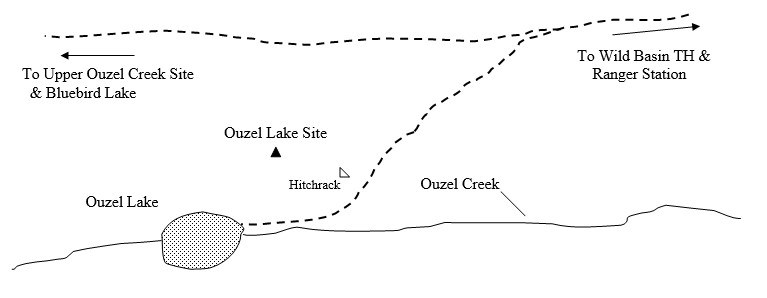 Drawing of Ouzel Lake Campsite Location