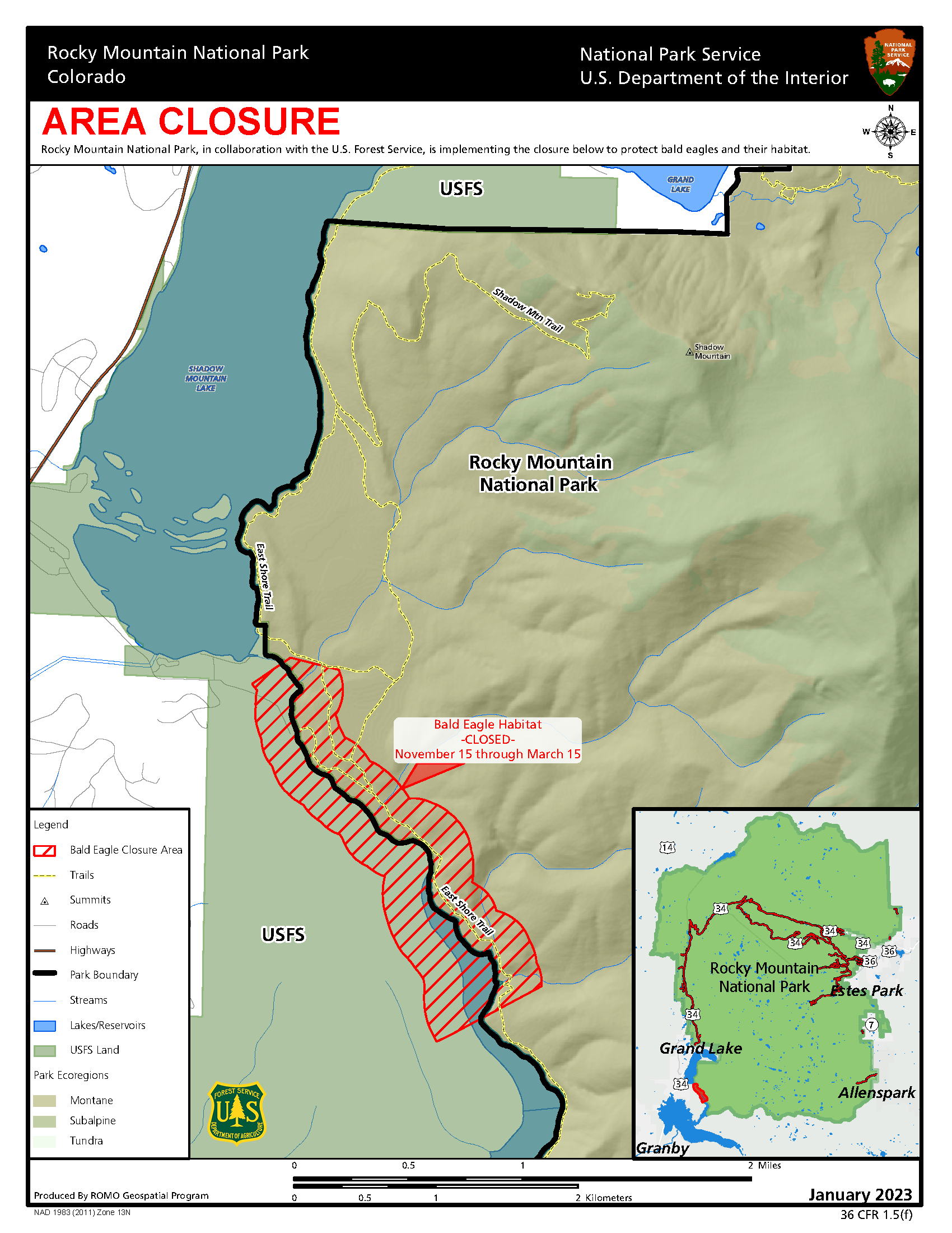 Bald Eagle Closure Map along the Colorado River