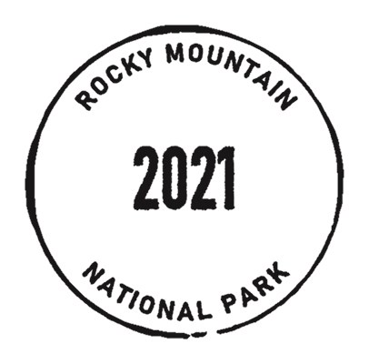A round stamp that reads Rocky Mountain National Park, 2021 Virtual Visitor