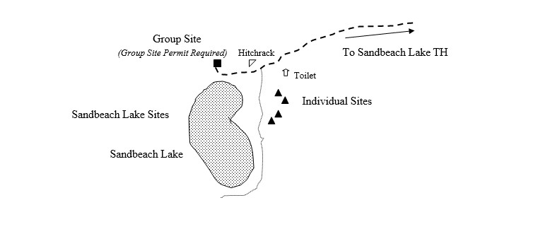 Drawing of Sandbeach Lake Group Campsite Location