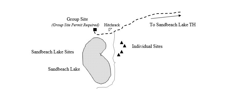 Drawing of Sandbeach Lake Group Campsite Location