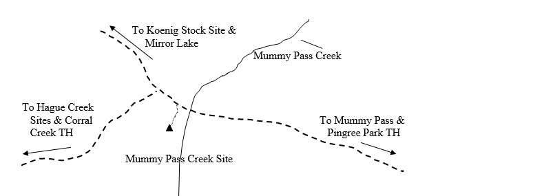 Sketch of campsite map showing location of site and water source in relation to trail.