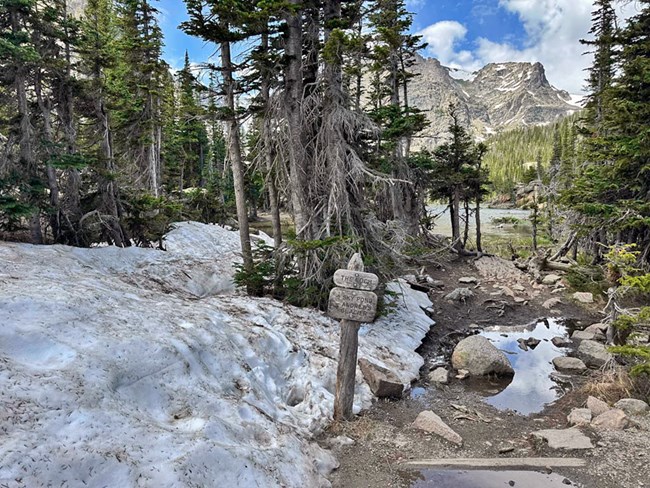 Snow near The Loch and Sky Pond Junction
