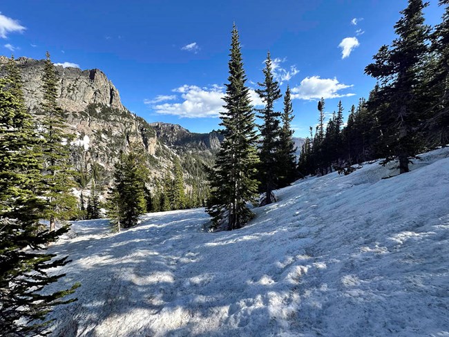 Snow on trail to Lake Helene