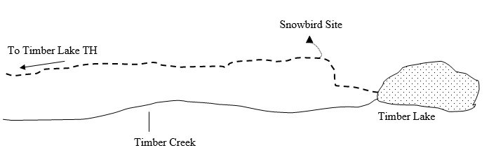 Sketch of campsite map showing location of site and water source in relation to trail.