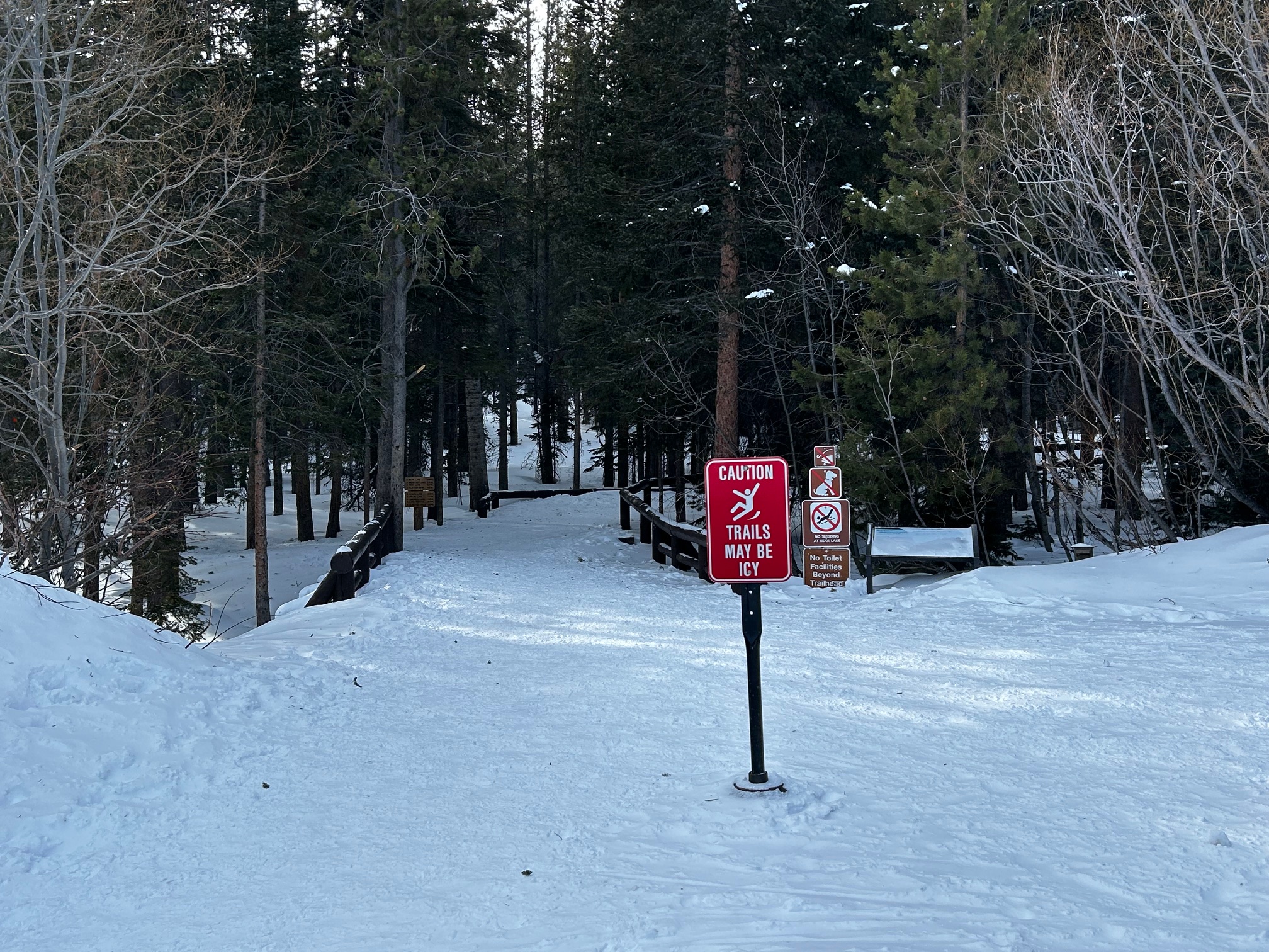 Trail to Bear Lake covered with Snow