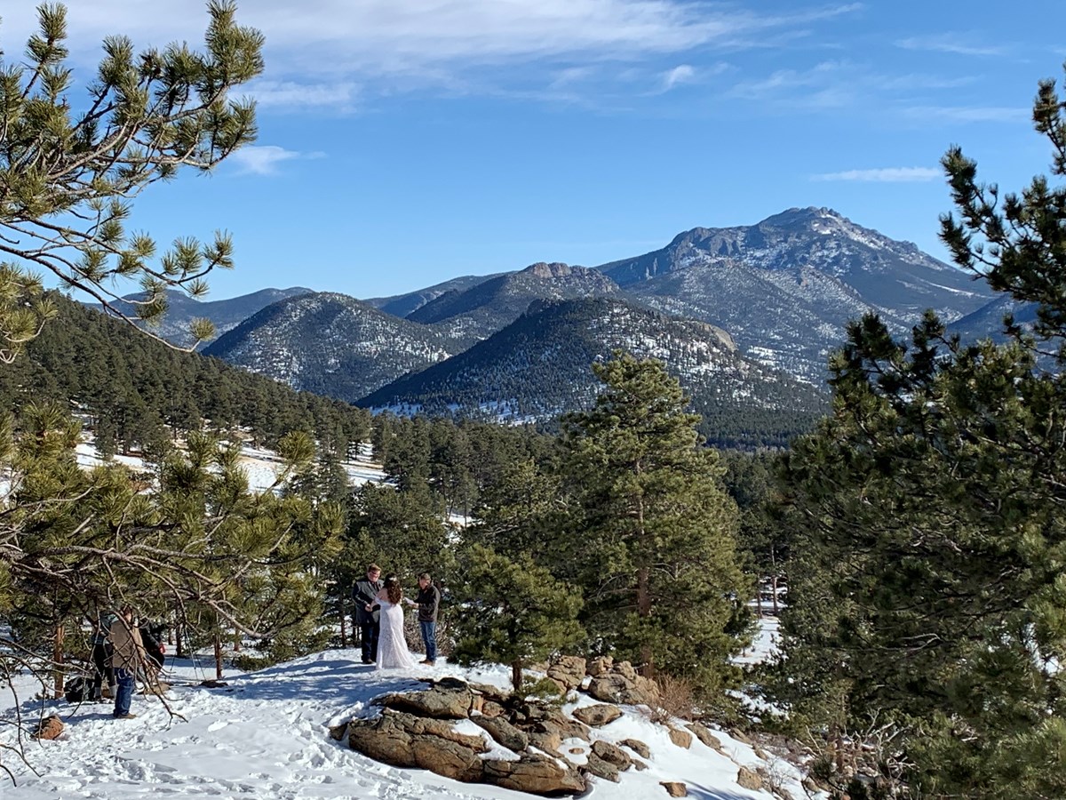 View of a Wedding at RMNP in Winter