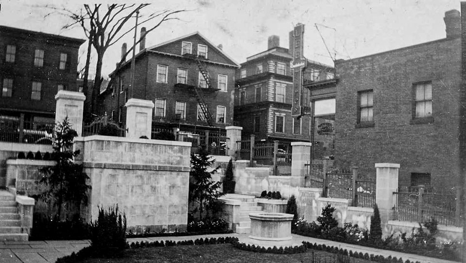 Historic black and white photo of the Hahn Memorial