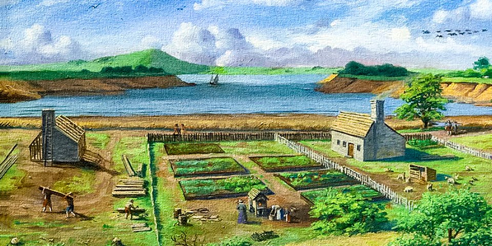 Artist's rendition of Roger Williams' homestead in Providence, circa 1650