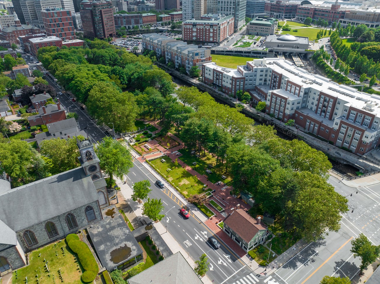 arial photo of Providence and the national memorial