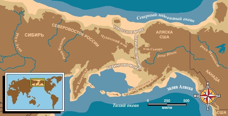 Beringia map in Russian map of Beringia, Russian labels