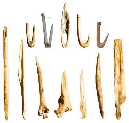 Bone awls and fishhooks