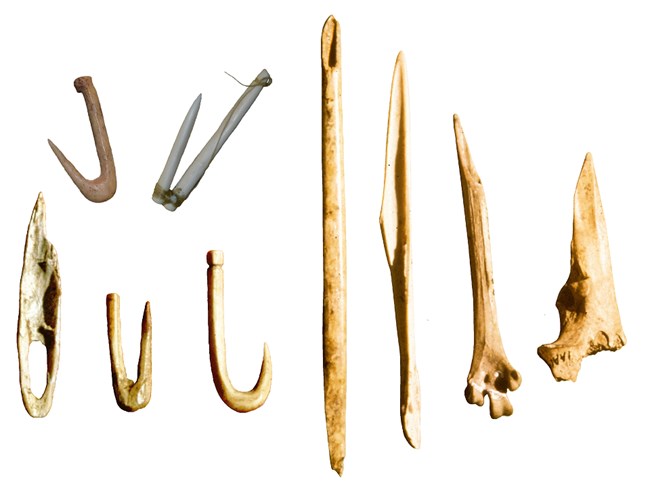 bone awls and bone fishhooks