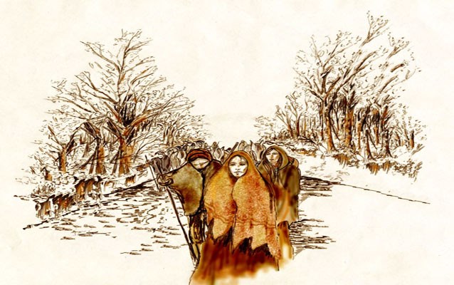 Cherokee Walking the Trail of Tears, by artist Sam Kitts. Source: NPS Trail of Tears Alabama
